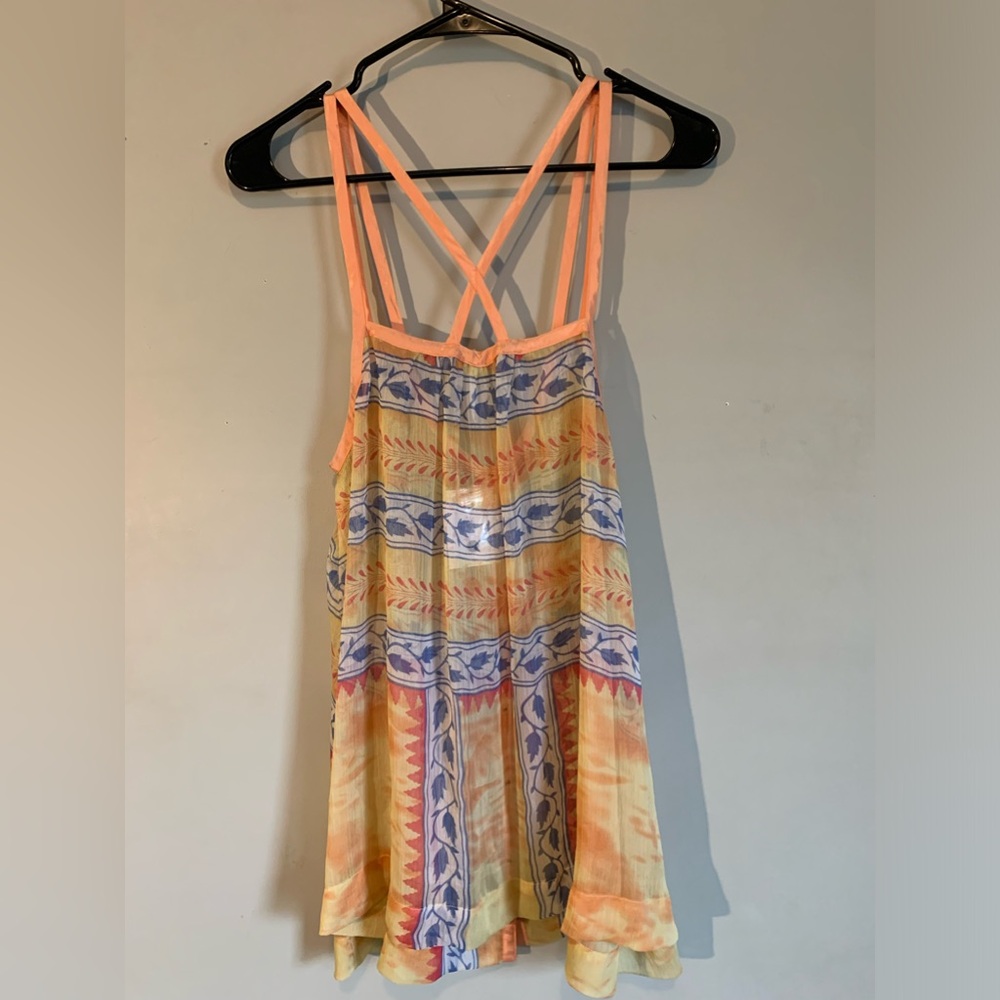 Free People Boho strapped sheer tan top